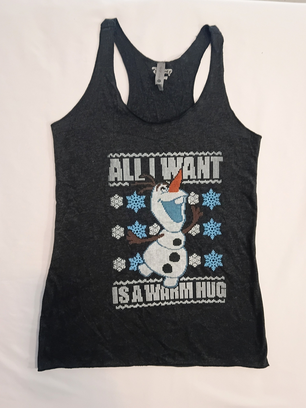 Disney Olaf Graphic Tank Top - Dark Gray, Christmas Snowman Warm Hug T-shirt